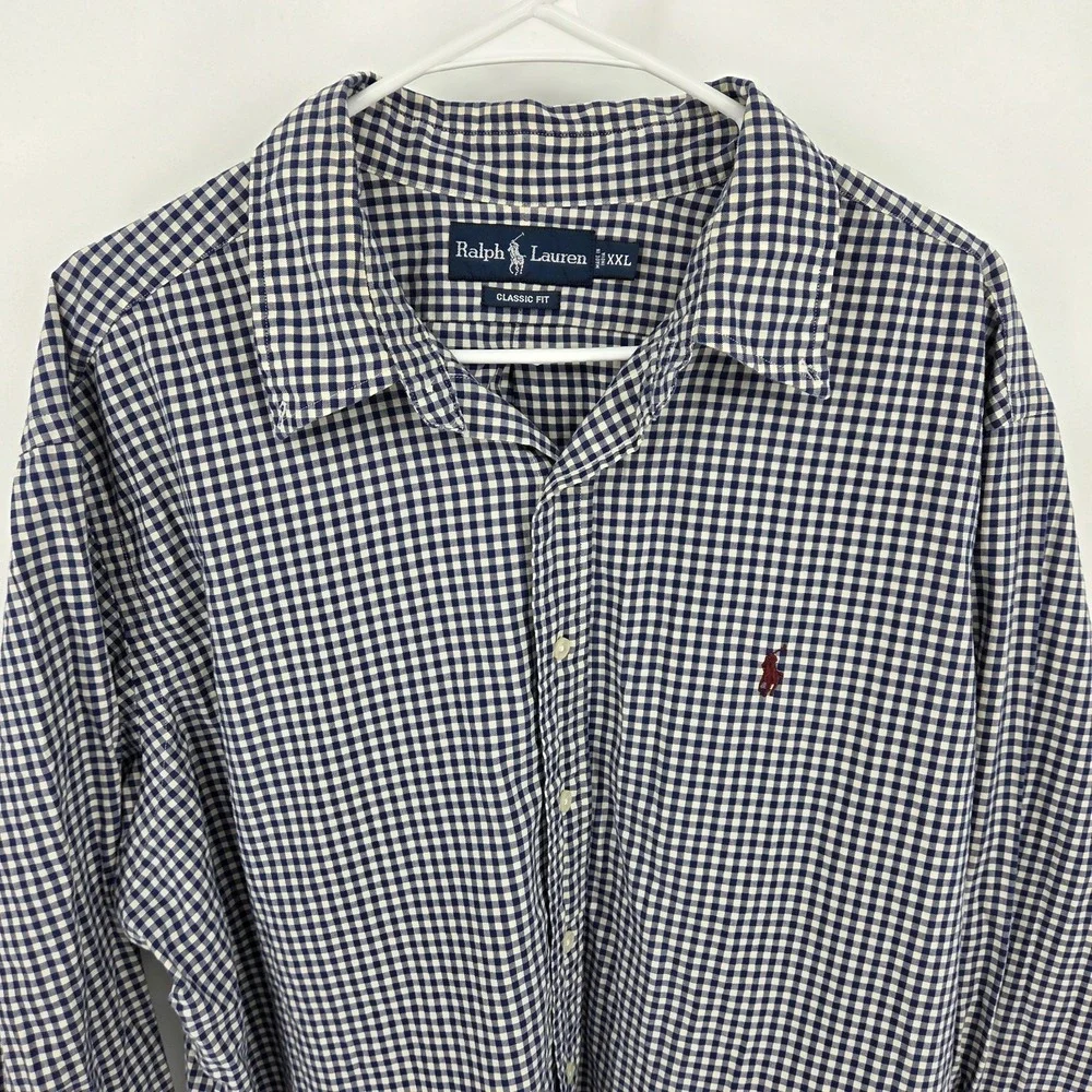Polo Ralph Lauren‎ Classic Fit XXL Black White Gingham Plaid Button Shirt Mens